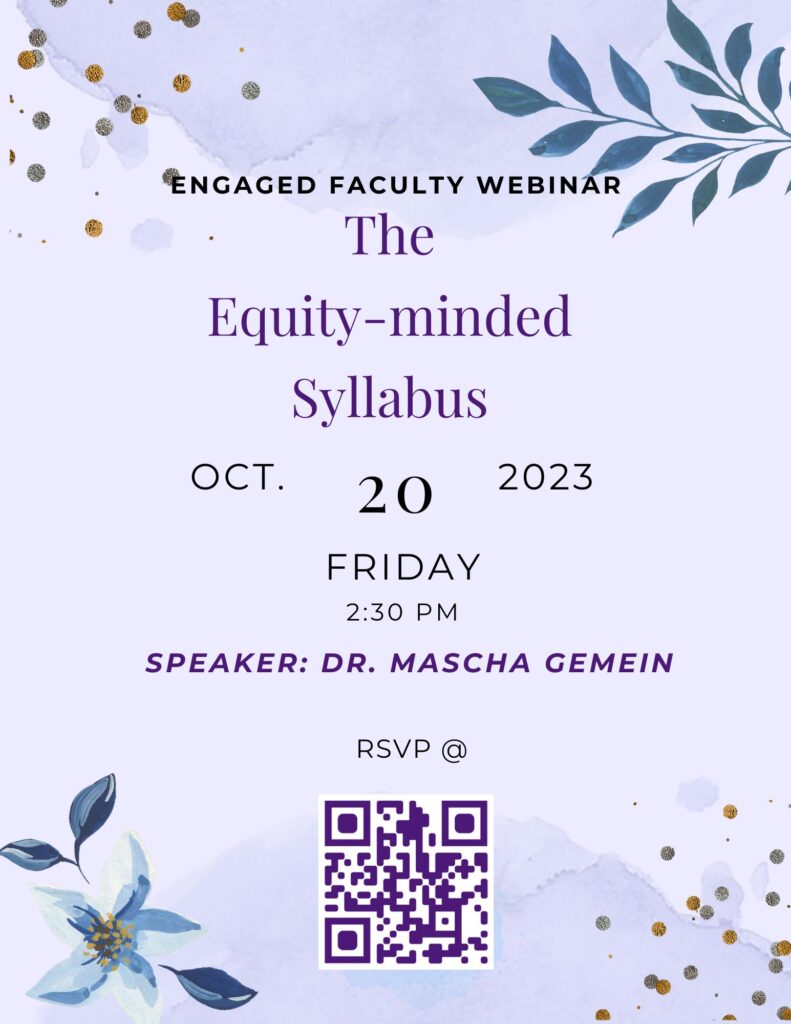 Engaged Faculty WebinarThe Equit-Minded Syllabus
Oct. 20, 2023
2:30 PM
Speaker: Dr. Mascha Gemein
RSVP at uqr.to/1lvg2